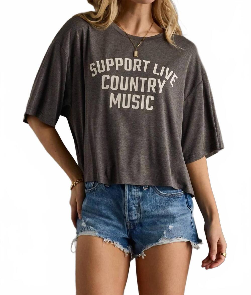 NEW PANACHE APPAREL support live country music cropped tee in charcoal